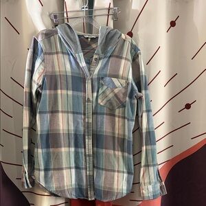BKE Multicolor Plaid Hooded Shirt